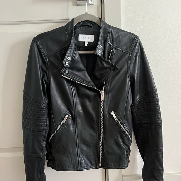 Brand New Reiss Grays Leather Biker Jacket in Black - Picture 2 of 3